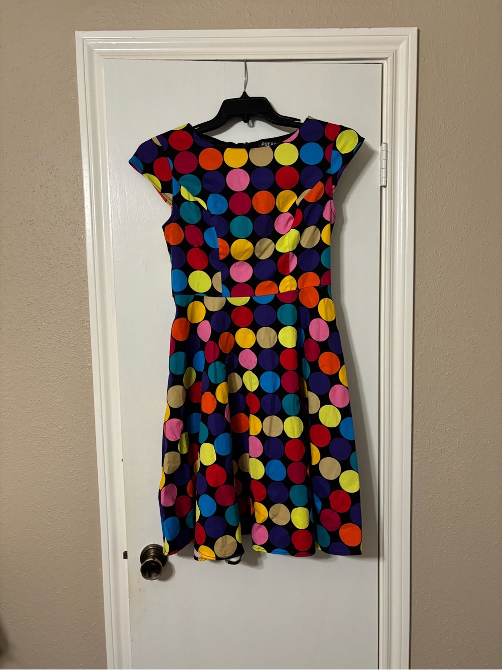 Vintage-Inspired Multicolor Polka Dot Fit & Flare Dress - M - Picture 3 of 10